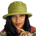 ladies linen olive green sun hat