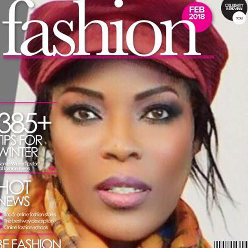 ladies wine colour baker boy cap on lady on front of magazine
